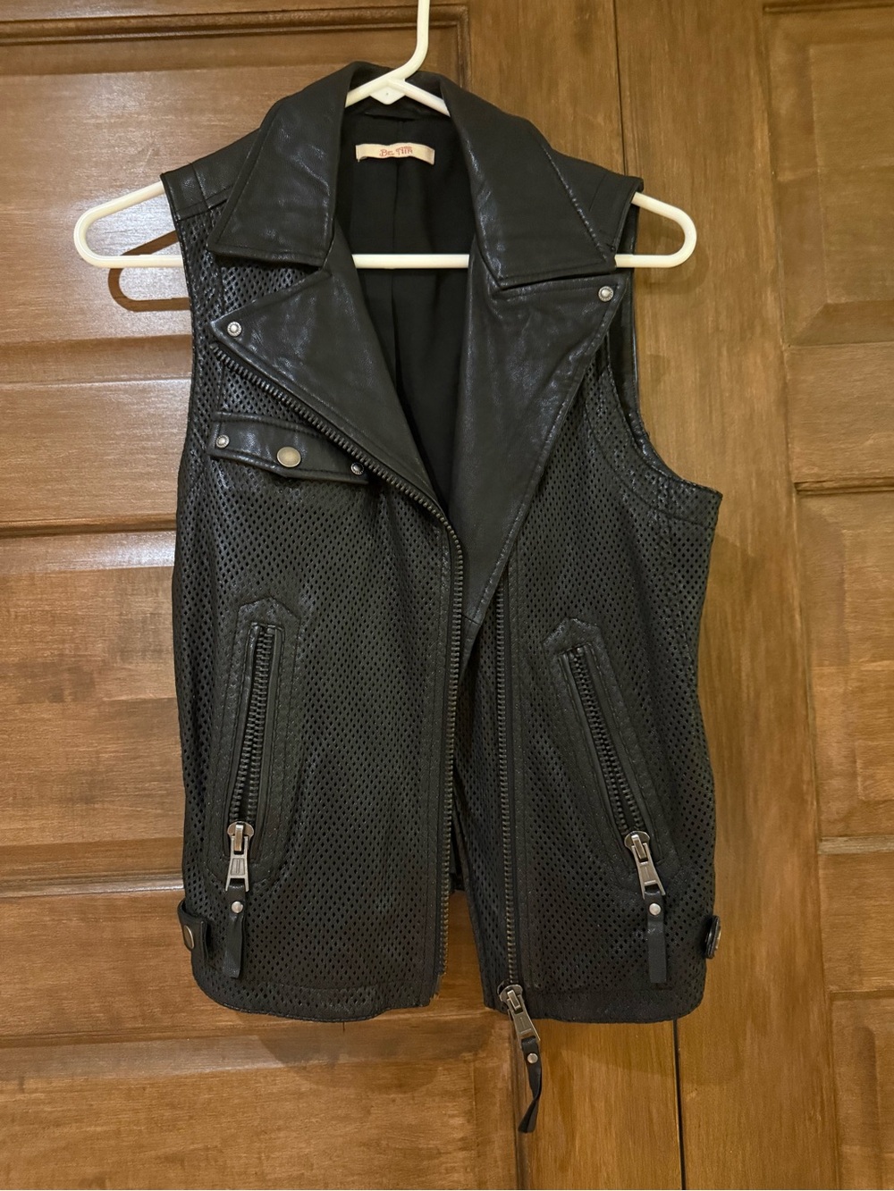 Sleeveless Black Leather Moto Vest